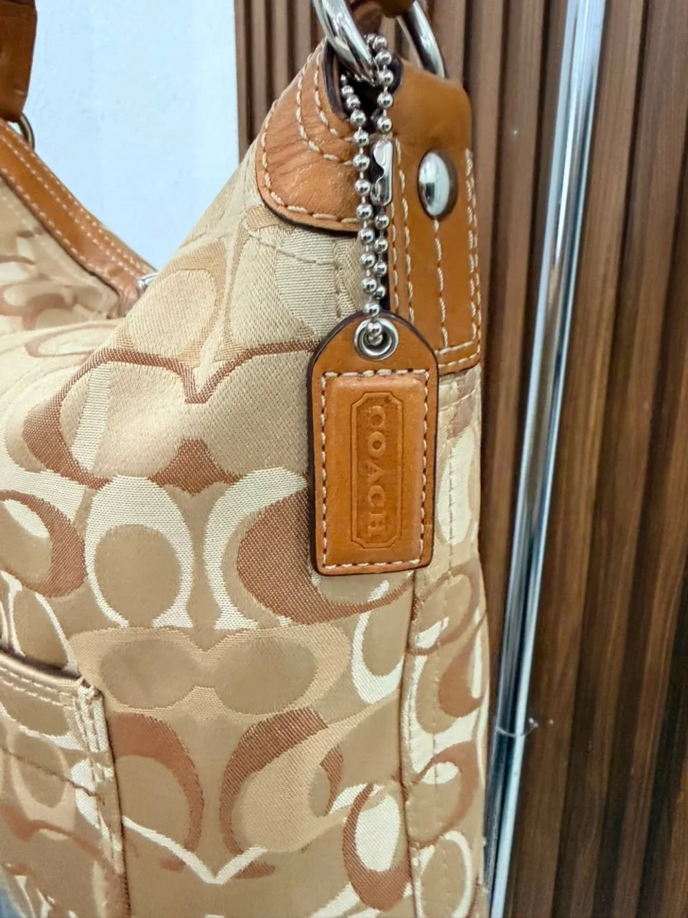 Vintage Coach Chelsea Optic Signature Tan Brown Canvas Leather Hobo Bag #10991